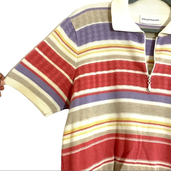 Alfred Dunner Knit Half Zip Colorful Stripe Short Sleeves Sweater Top Small 70s - Picture 7 of 10